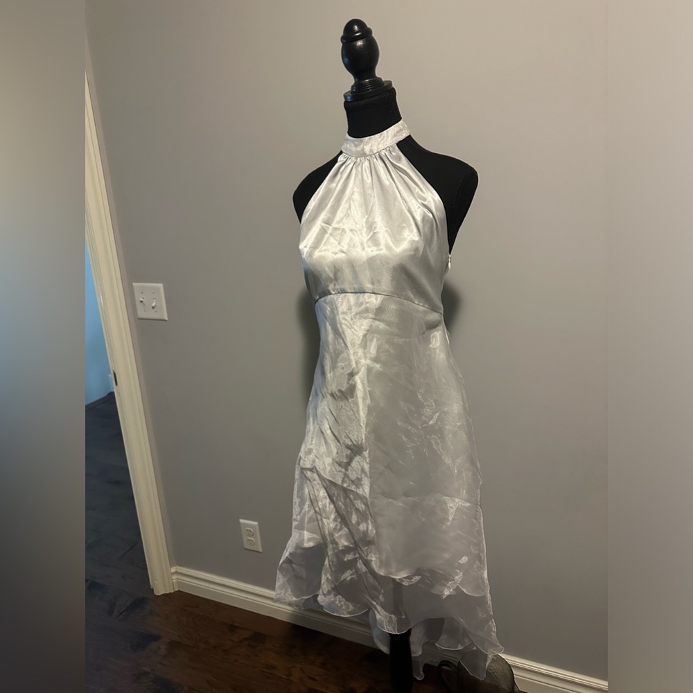 Silver Halter Neck High-Low Dress